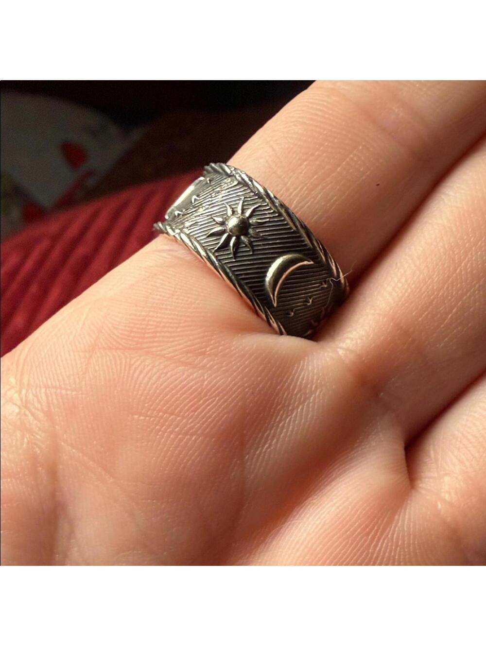 ATI Mexico 925 Sterling Silver Celestial Ring Sun Moon Star Band 5g - Picture 6 of 7